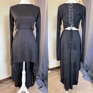 Lip Service Black Lace Up Back High Low Cut Out Dress Small Goth/Alt